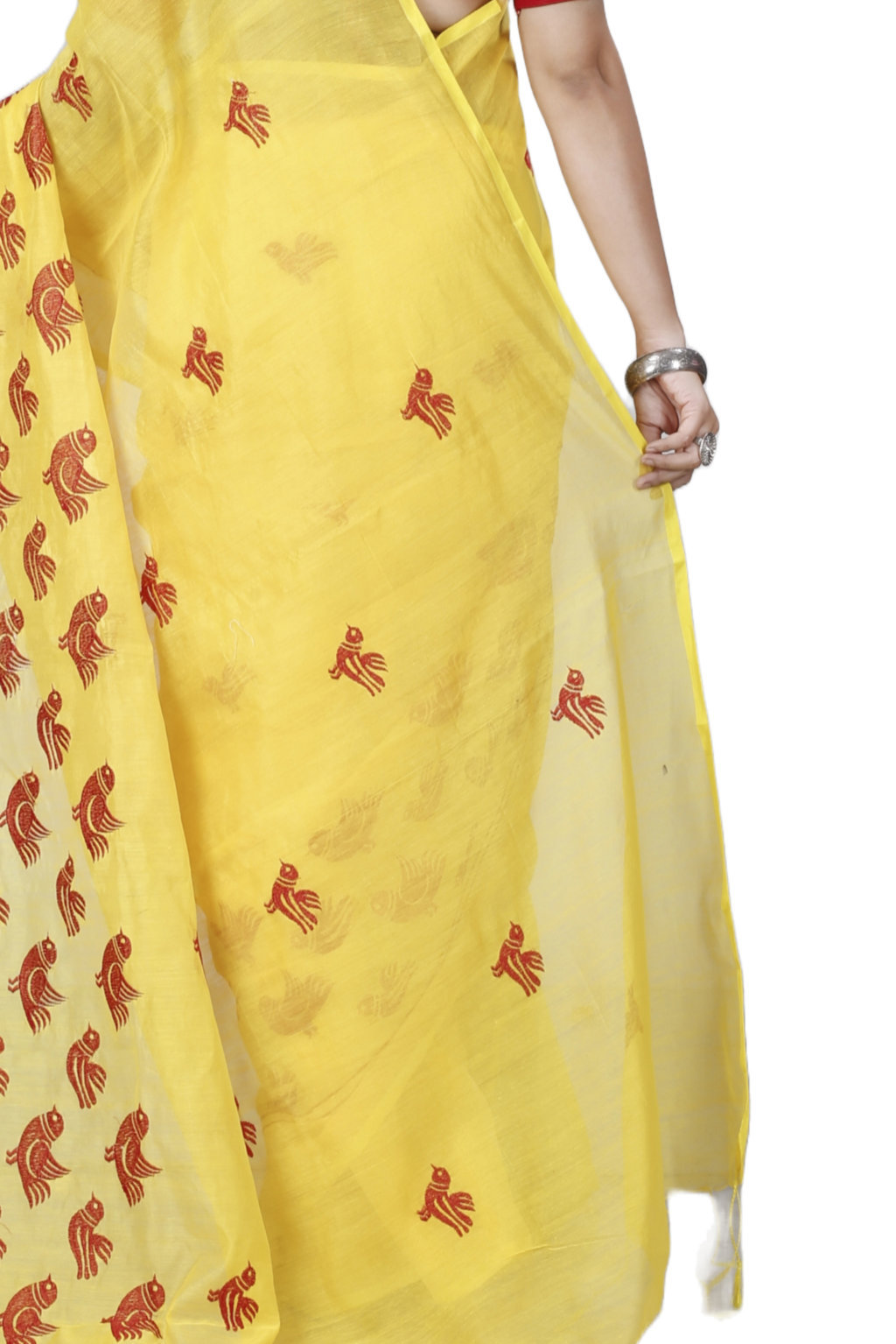 Yellow Blended Cotton Thulasi Hand Loom Saree (1189)